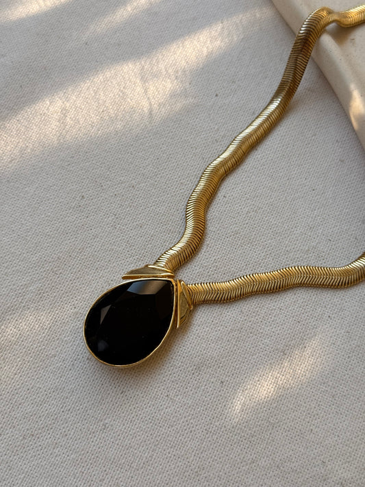 Collier Helena Rubinstein vintage - Pendentif goutte noire facetée
