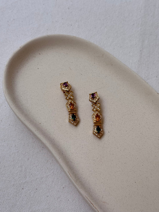 Boucles d’oreilles vintage - Pendantes strass colorés