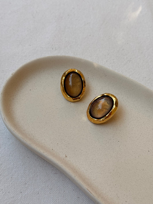 Boucles d’oreilles Édouard Rambaud vintage - Cabochon ovale irisé