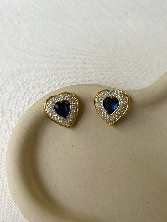 Boucles d’oreilles Sphinx vintage - Coeurs bleus