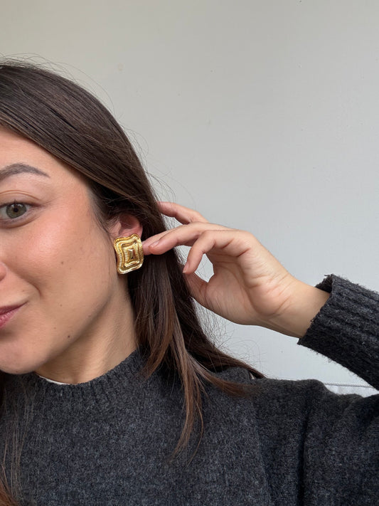 Boucles d’oreilles vintage - Rectangles texturés dorés