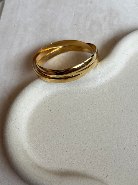 Jonc vintage 3 anneaux dorés entremêlés