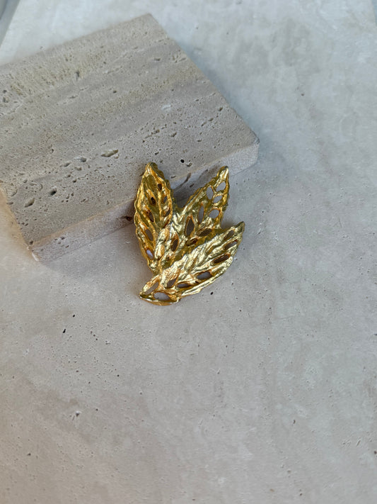 Broche Valérie Viloin Labbé vintage - Feuille dorée ajourée