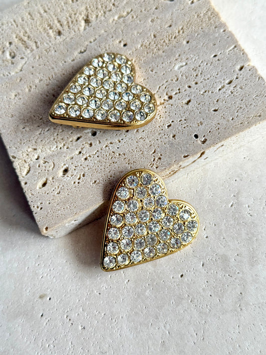 Boucles d’oreilles YSL vintage - Grands coeurs ornés de strass