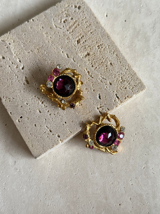 Boucles d'oreilles Christian Lacroix - Coeurs strass violets et roses