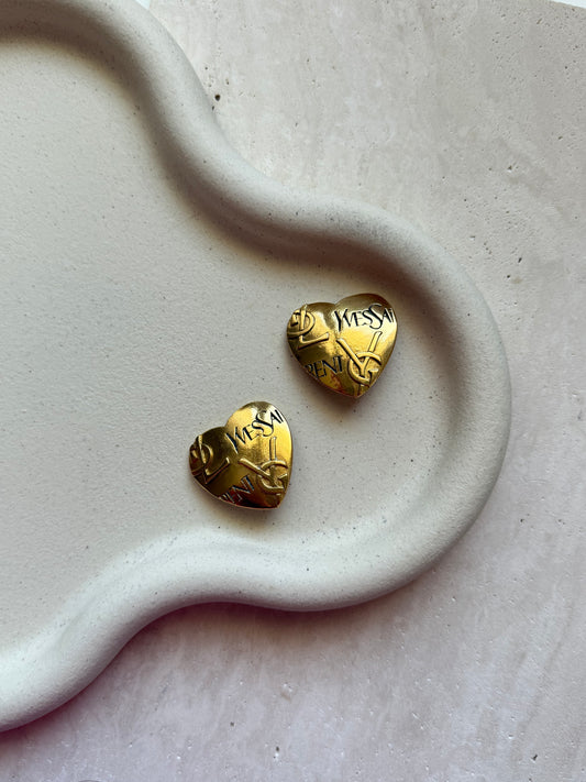 Boucles d’oreilles YSl vintage - Coeurs inscriptions