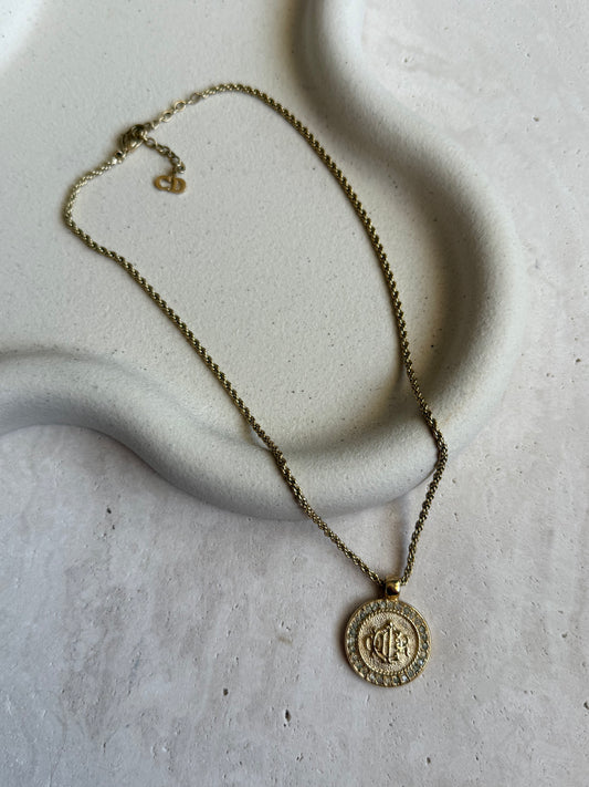 Collier Christian Dior vintage - médaillon Dior strass