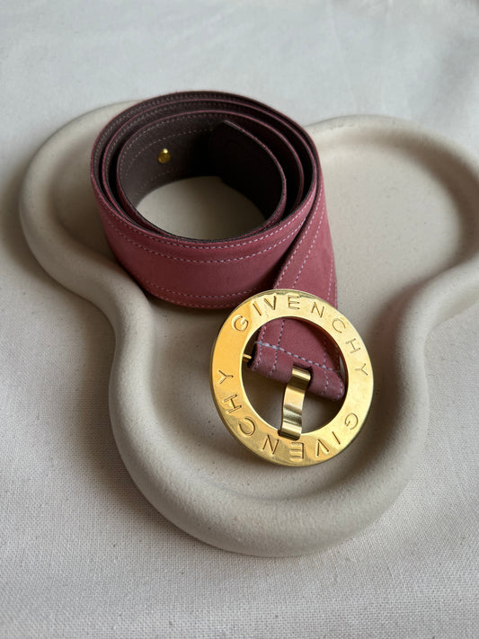 Ceinture Givenchy vintage - Daim rose et boucle dorée