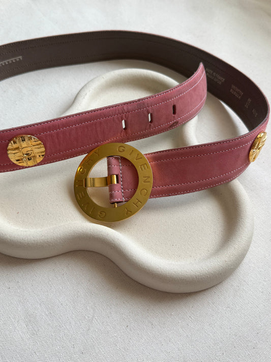 Ceinture Givenchy vintage - Daim rose et boucle dorée