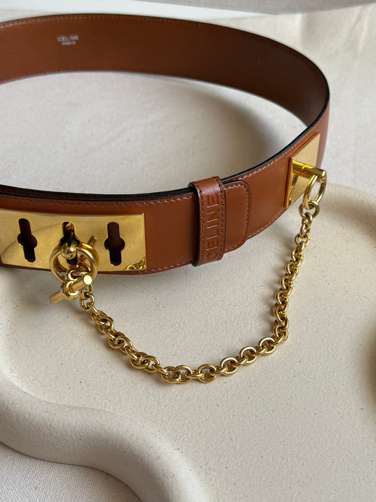 Ceinture Céline vintage - Cuir camel et chaînes
