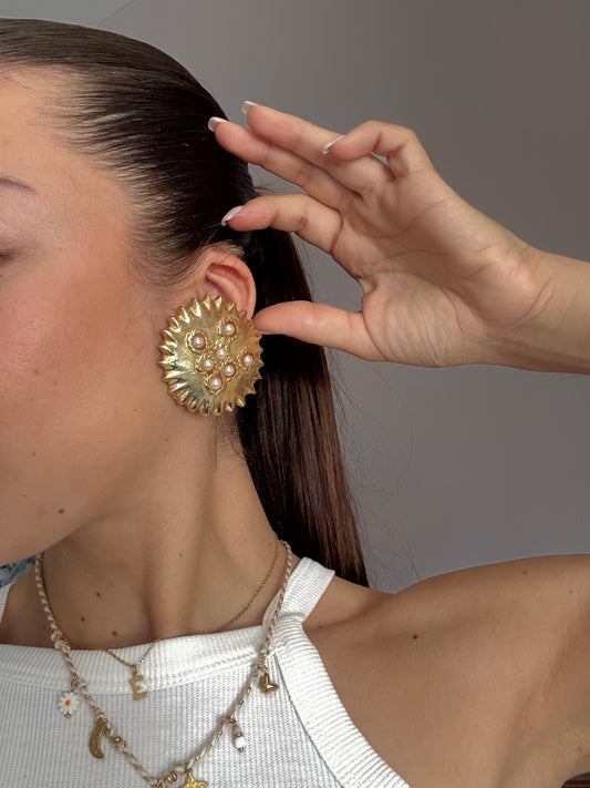 Boucles d’oreilles vintage soleils XL avec perles fantaisies