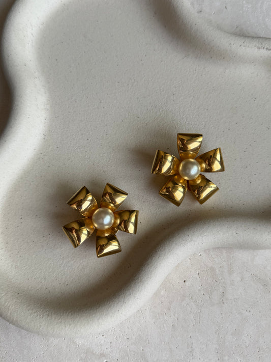 Boucles d’oreilles vintage fleurs XL perle fantaisie