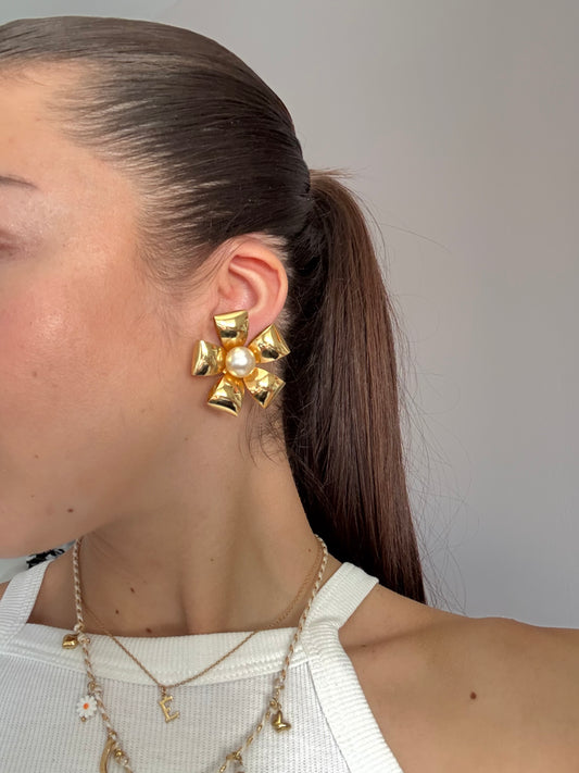 Boucles d’oreilles vintage fleurs XL perle fantaisie