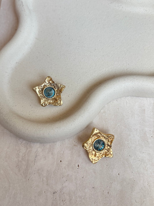 Boucles d’oreilles vintage étoiles strass bleus