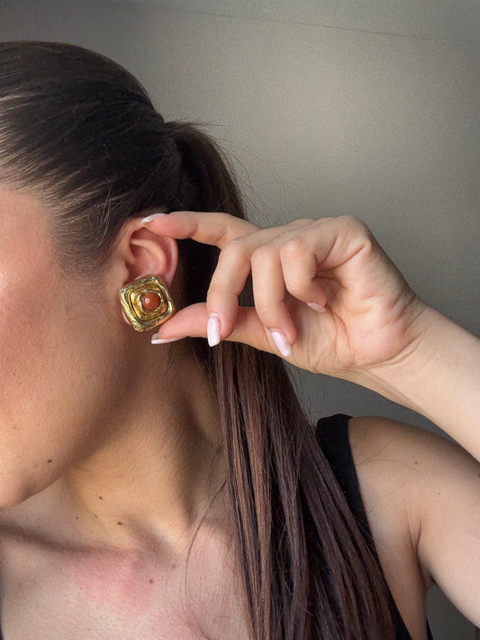 Boucles d’oreilles vintage carrées terracotta
