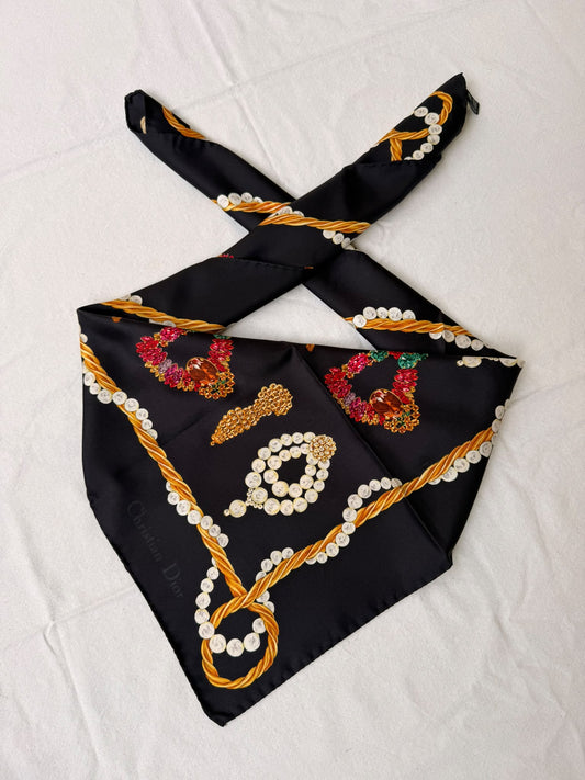 Foulard Christian Dior vintage – Bijoux sur fond noir