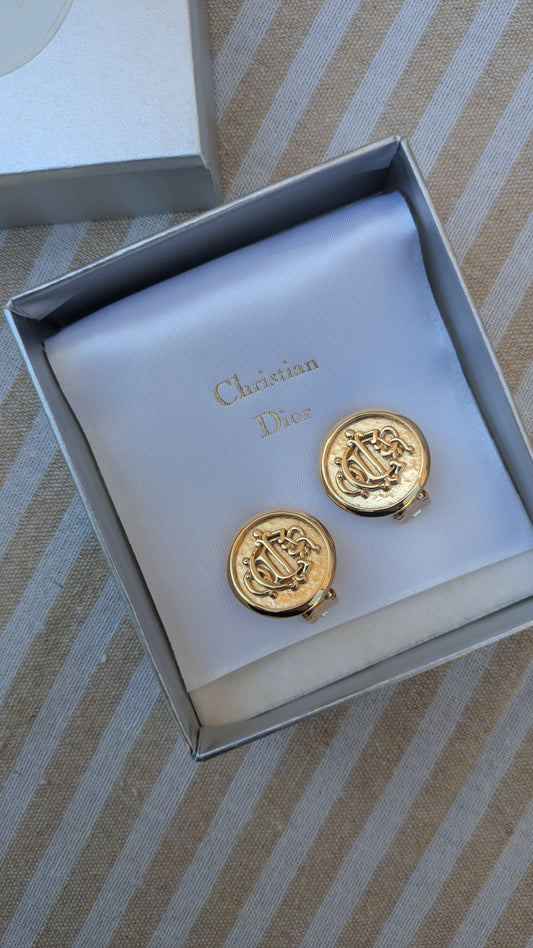 Boucles d’oreilles Christian Dior vintage - Rondes logo Dior