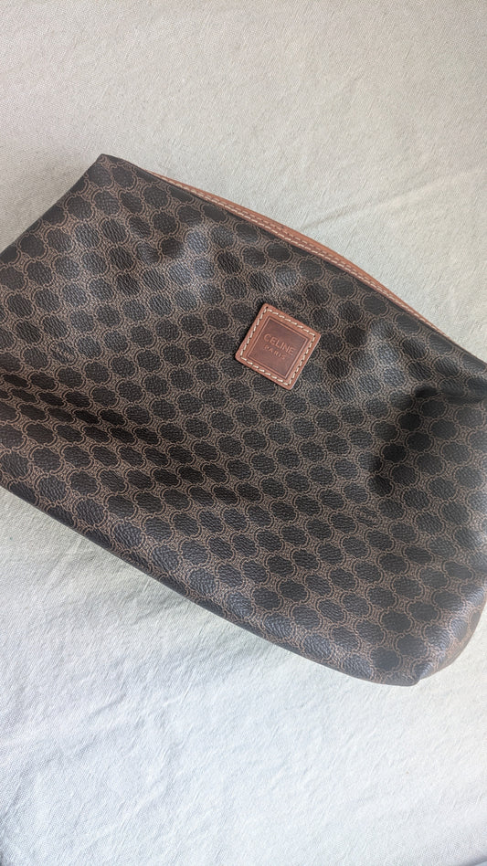 Trousse Céline vintage - Toile triomphe et cuir cognac