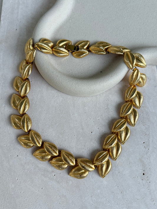 Collier doré vintage - Maille feuillage doré