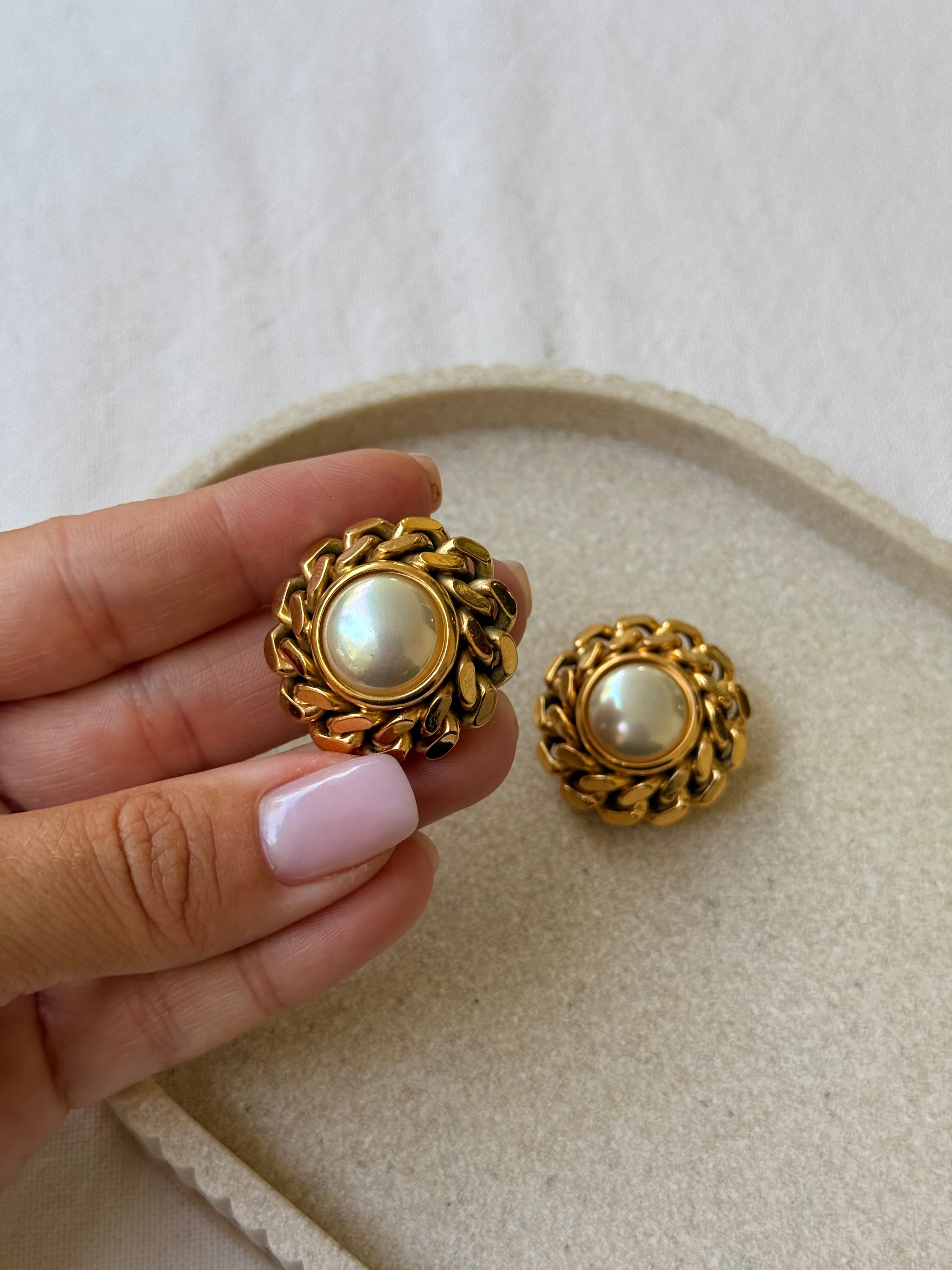 Boucles d’oreilles Céline vintage - Perles et maillons dorés