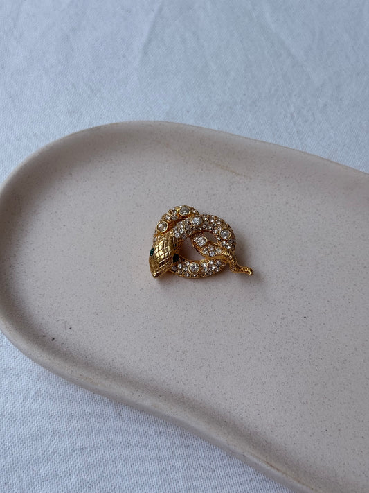 Broche vintage - serpent strass verts