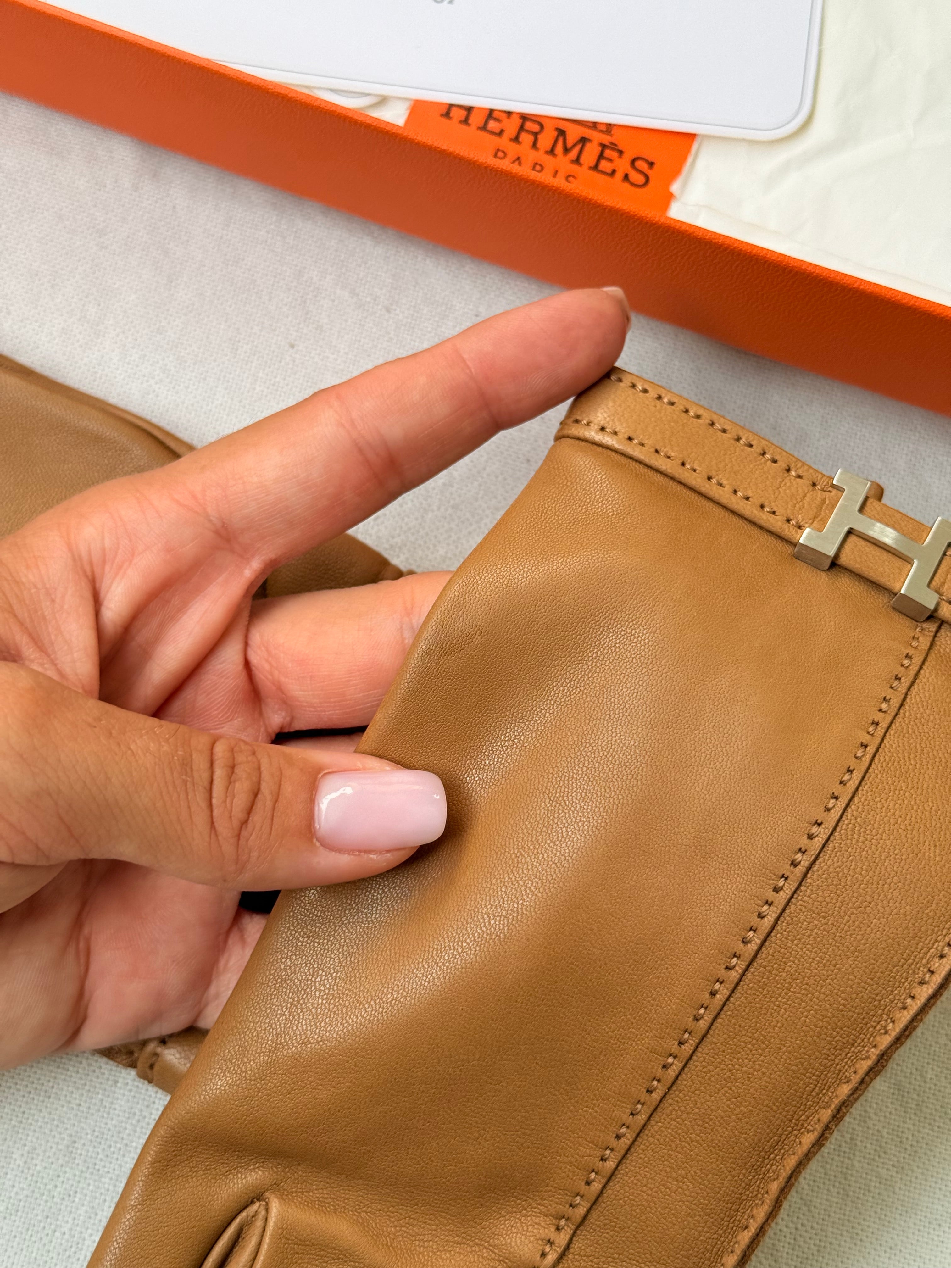 Gants Hermès vintage - Boucle H et cuir camel