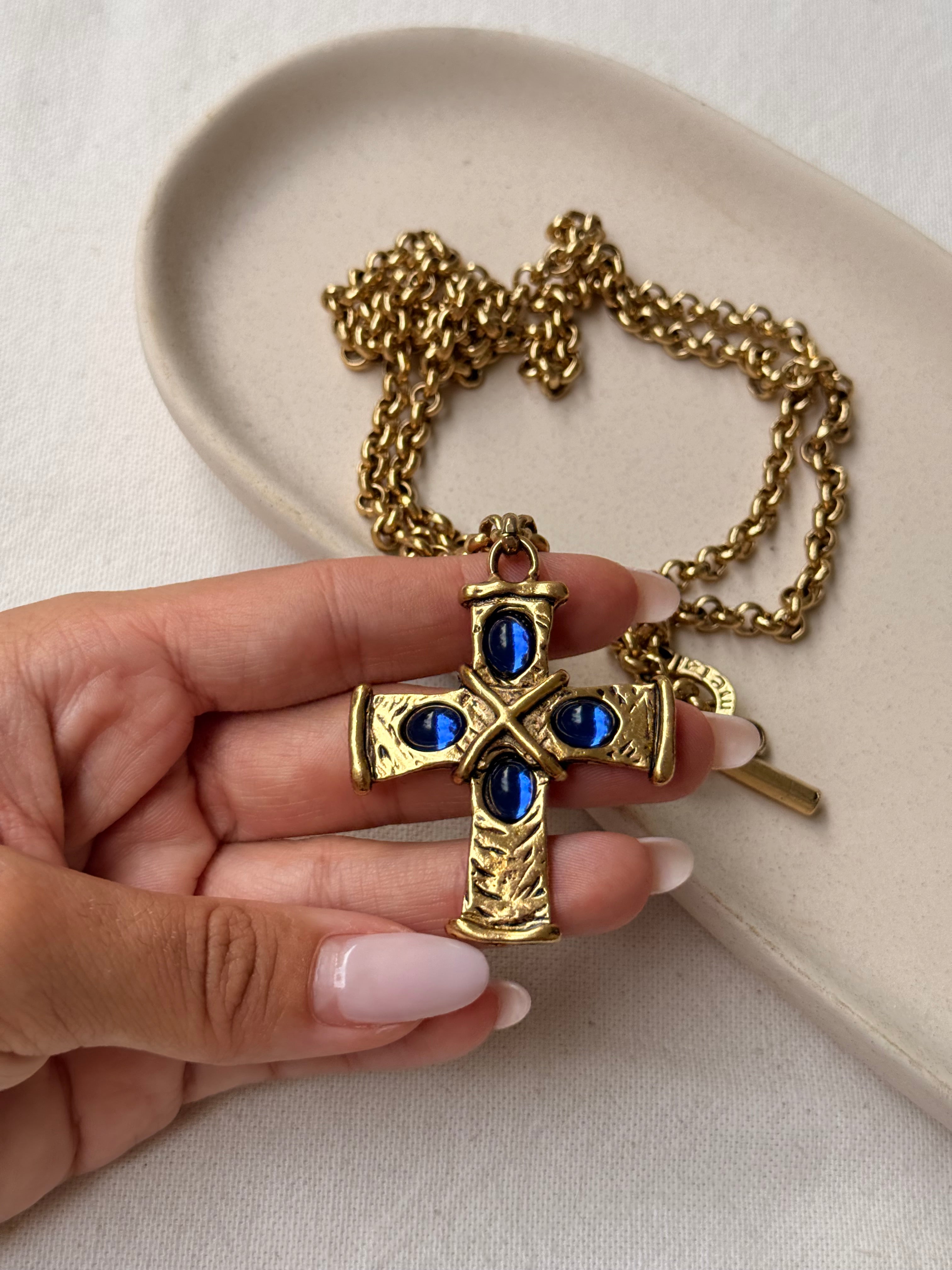 Collier Entre Guillemets vintage - Sautoir pendentif croix