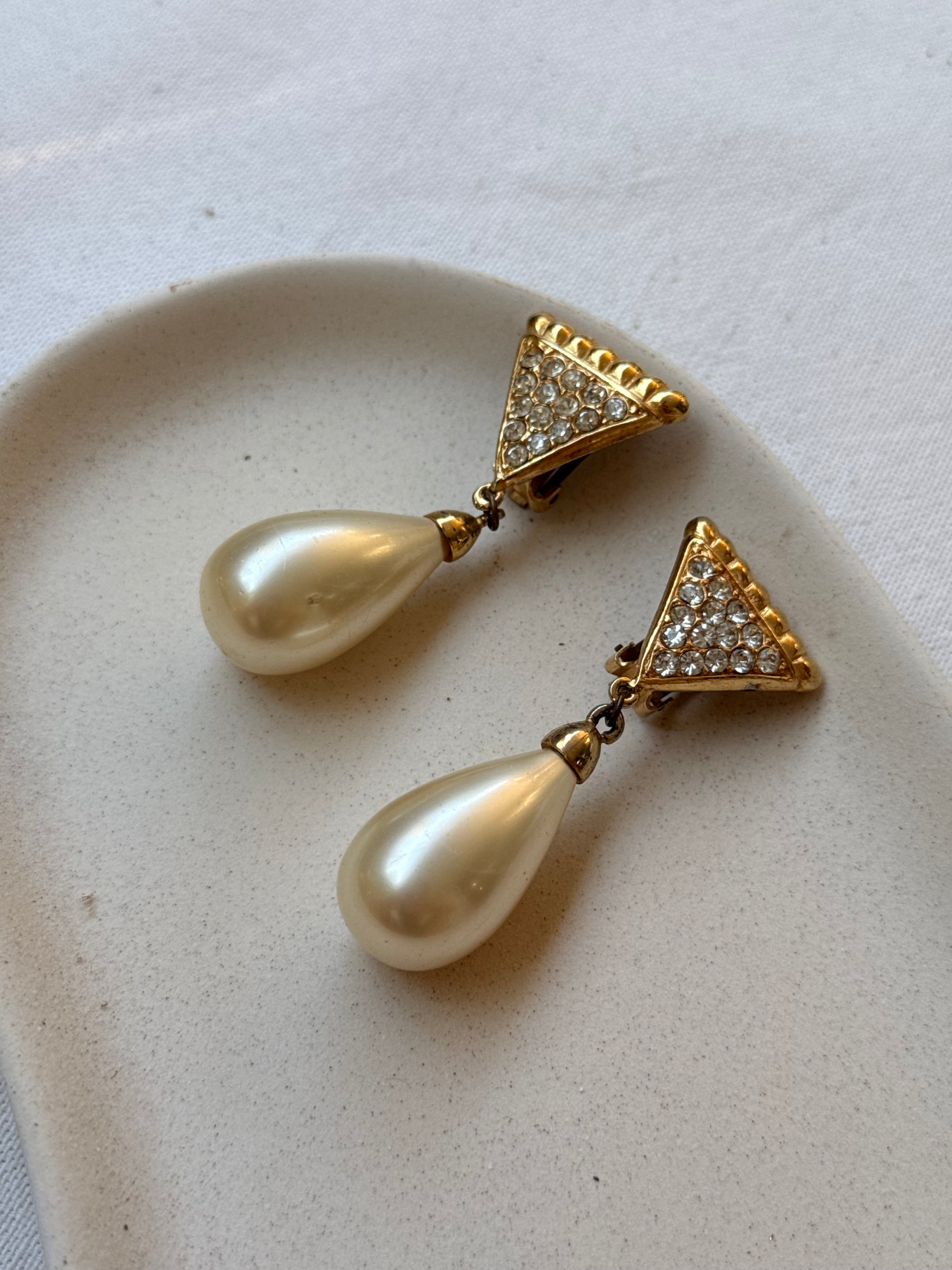 Boucles d’oreilles vintage - Pendantes strass et perles fantaisie