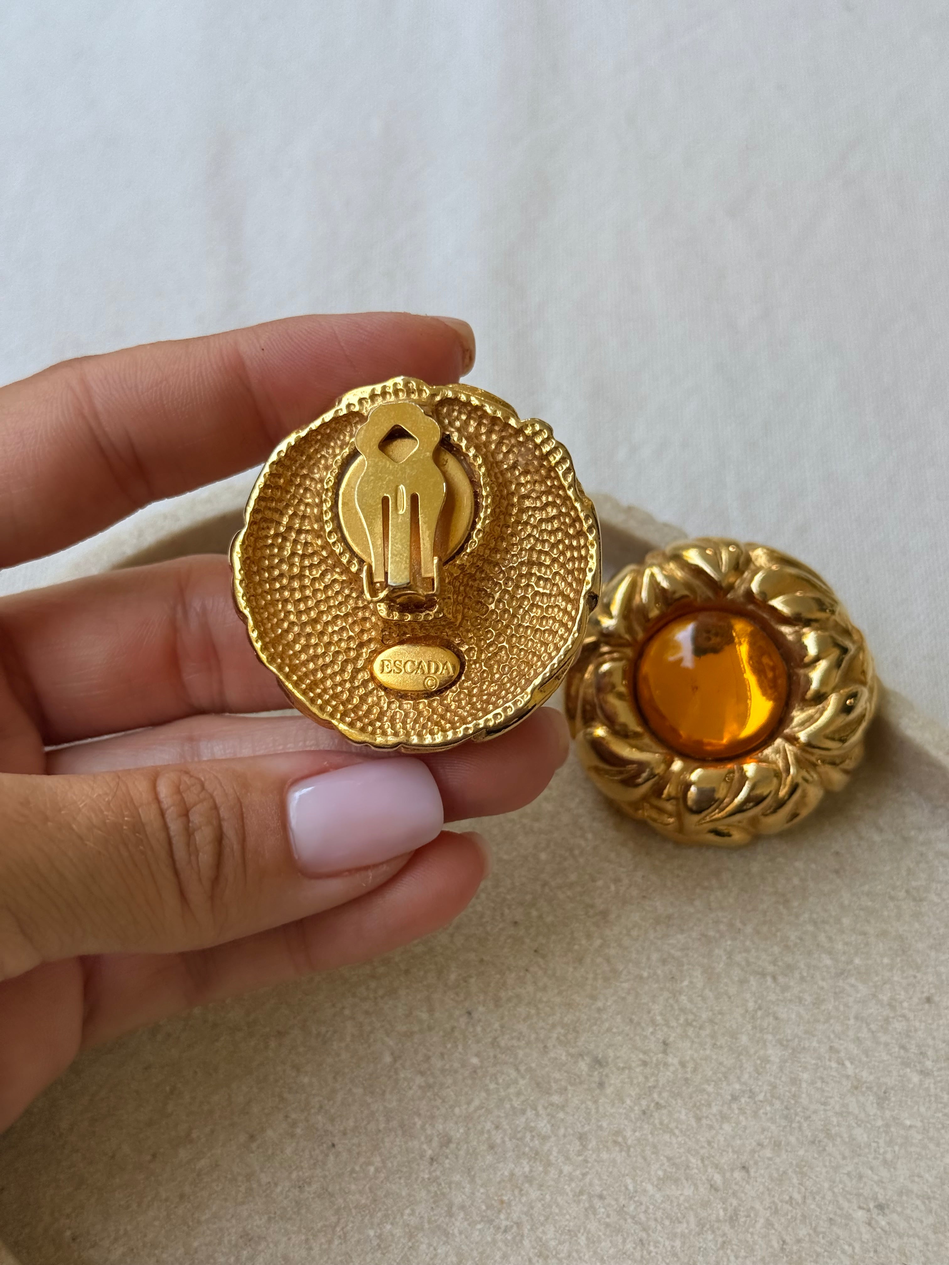 Boucles d’oreilles Escada vintage - Cabochons ambrés