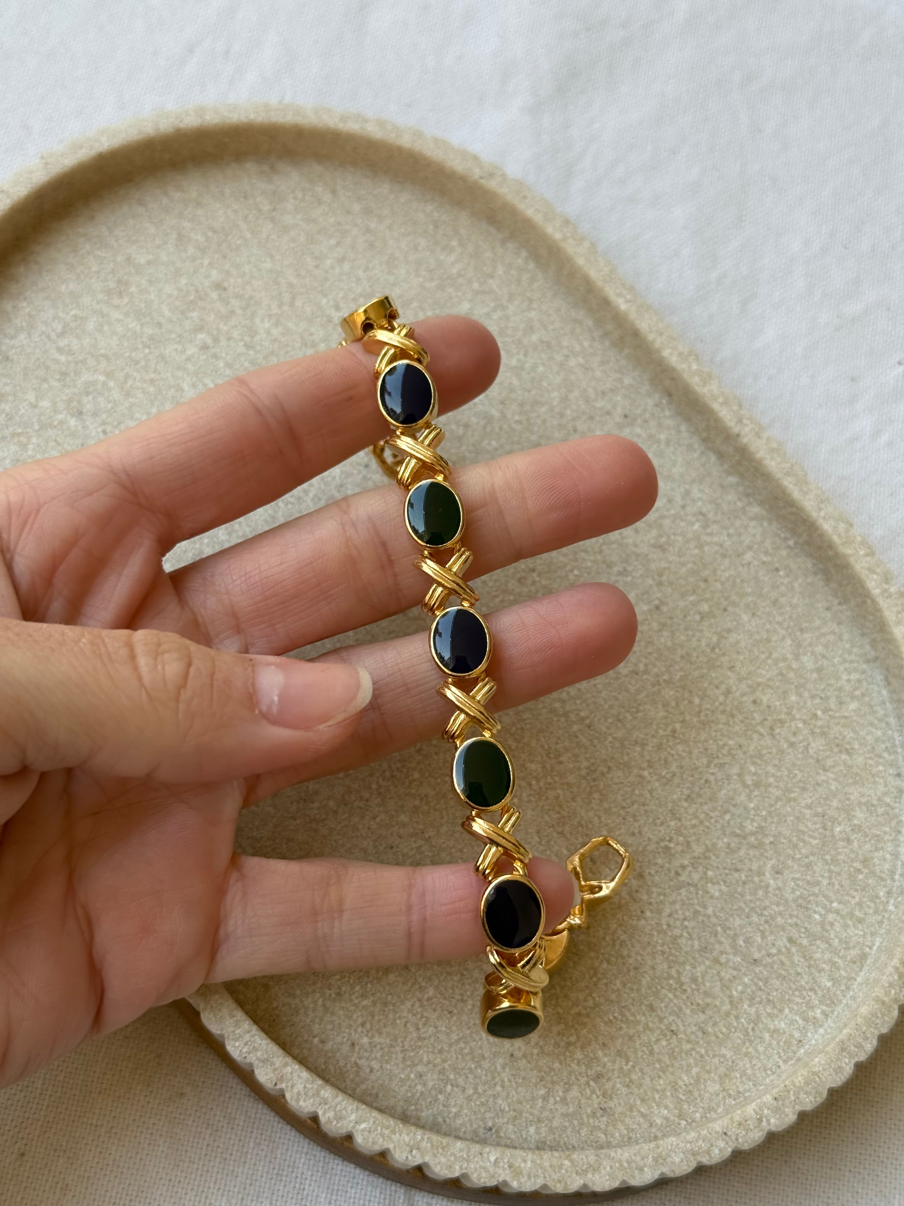 Bracelet vintage - Maillons émaillés bleu et vert