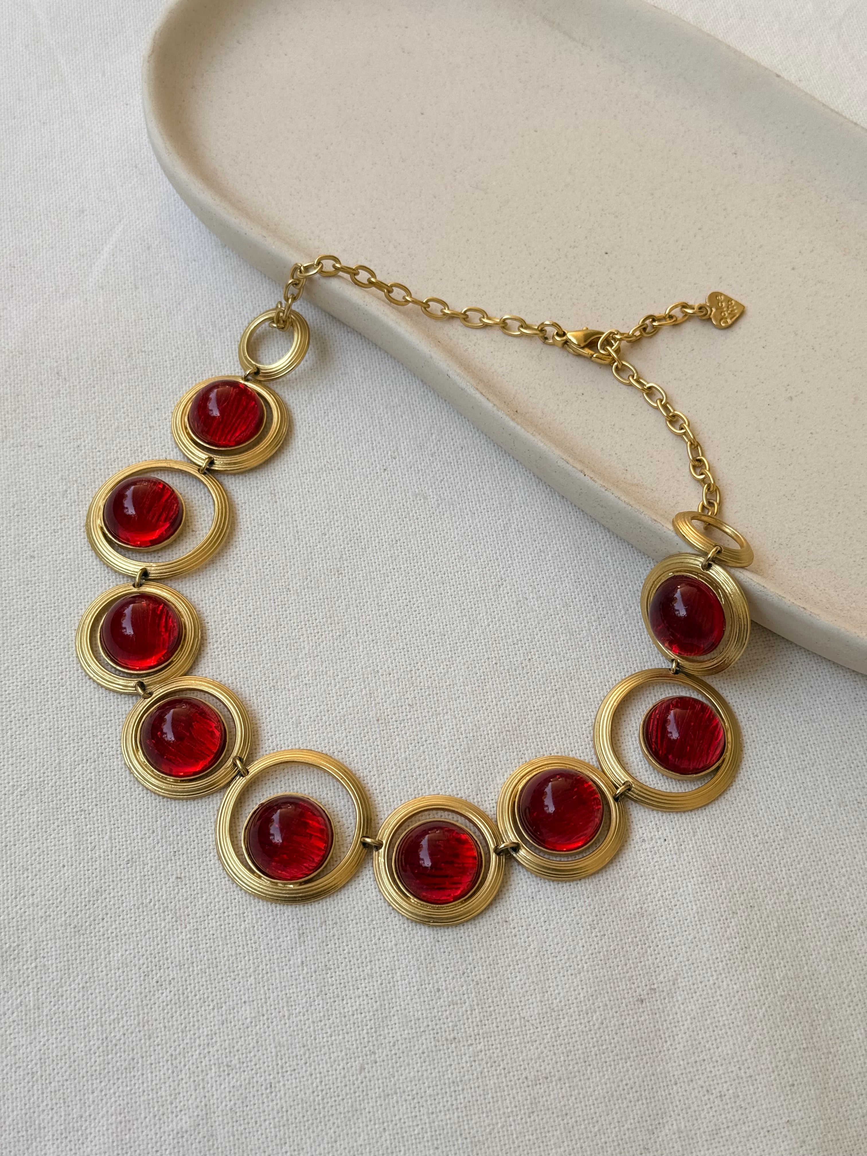 Collier Dolce Vita vintage - Cabochon résine rouge