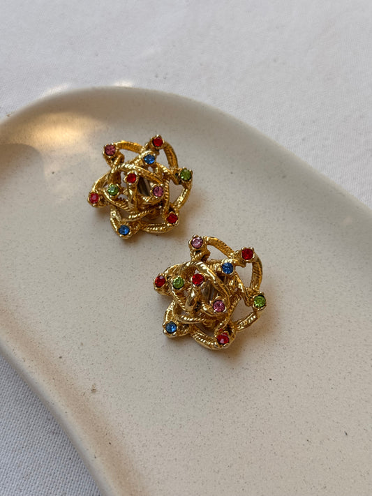 Boucles d’oreilles vintage - Strass multicolore