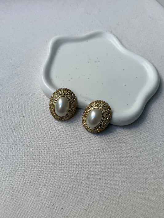 Vintage Earrings - Pavé Beaded Ovals