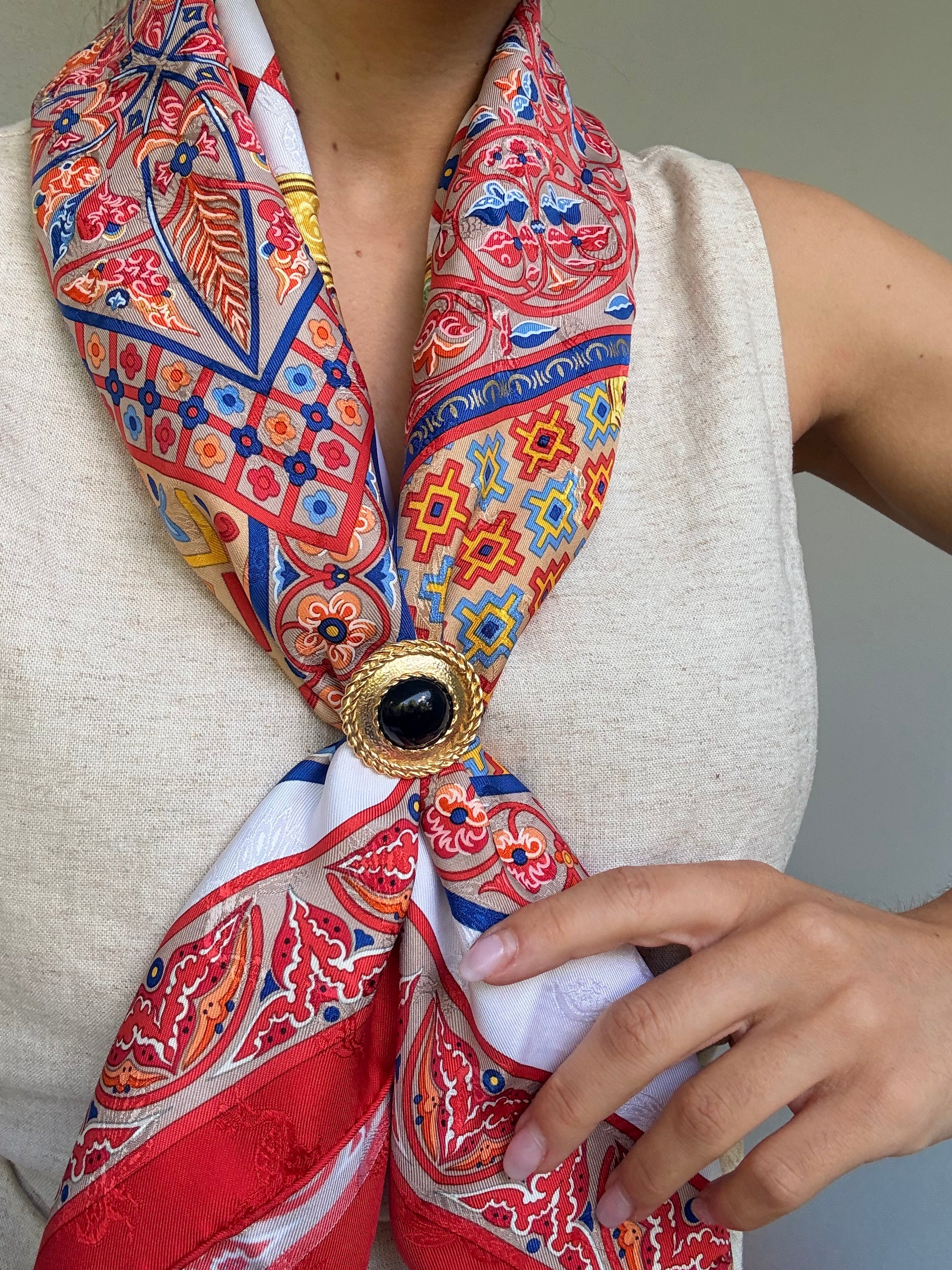 Anneau de foulard vintage - Cabochon noir