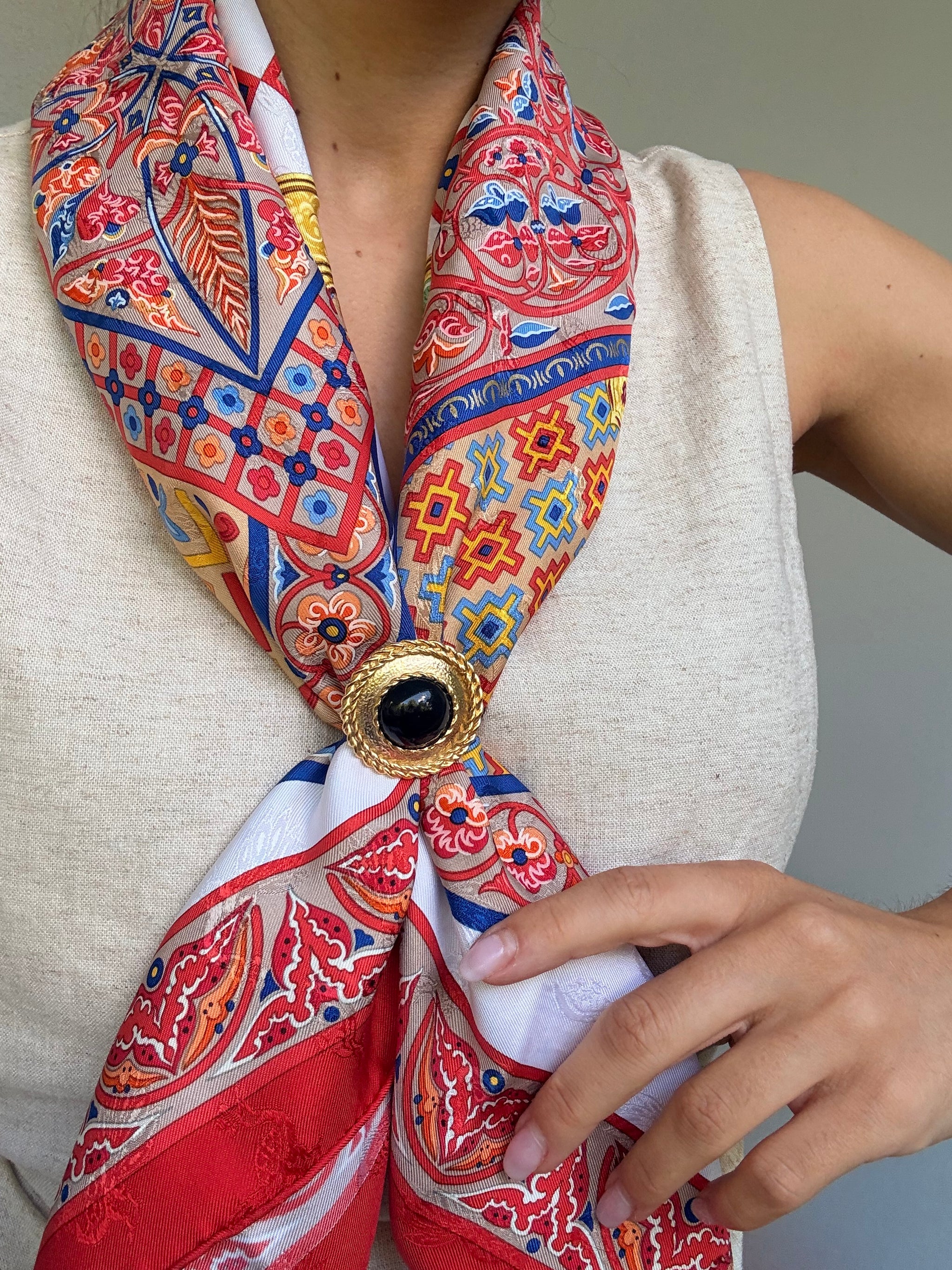 Anneau de foulard vintage - Cabochon noir