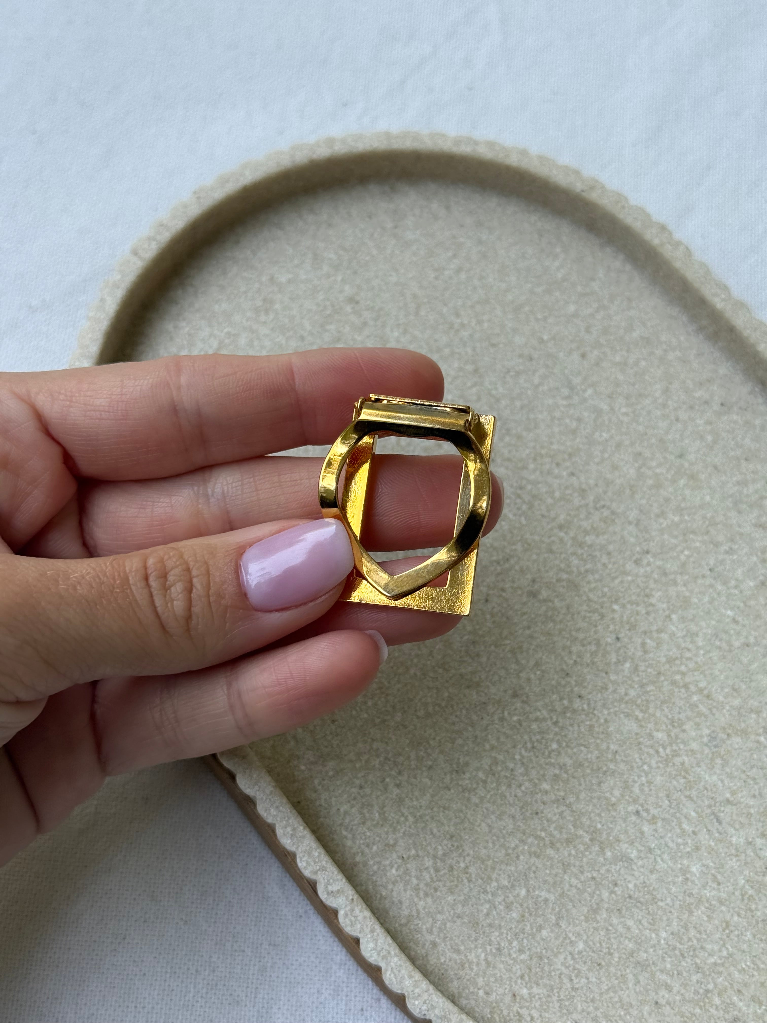 Anneau de foulard vintage - Cadre géométrique doré