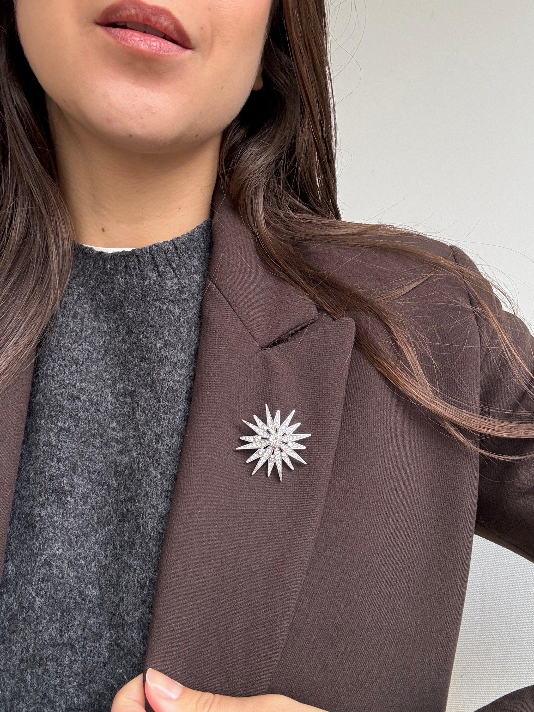 Broche Attwood & Sawyer vintage - Étoile scintillante argentée