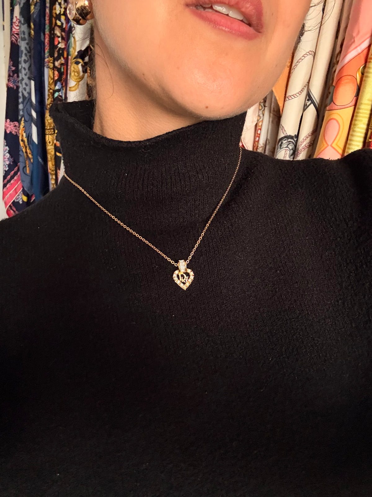 Collier Christian Dior vintage - Pendentif CD cœur et strass