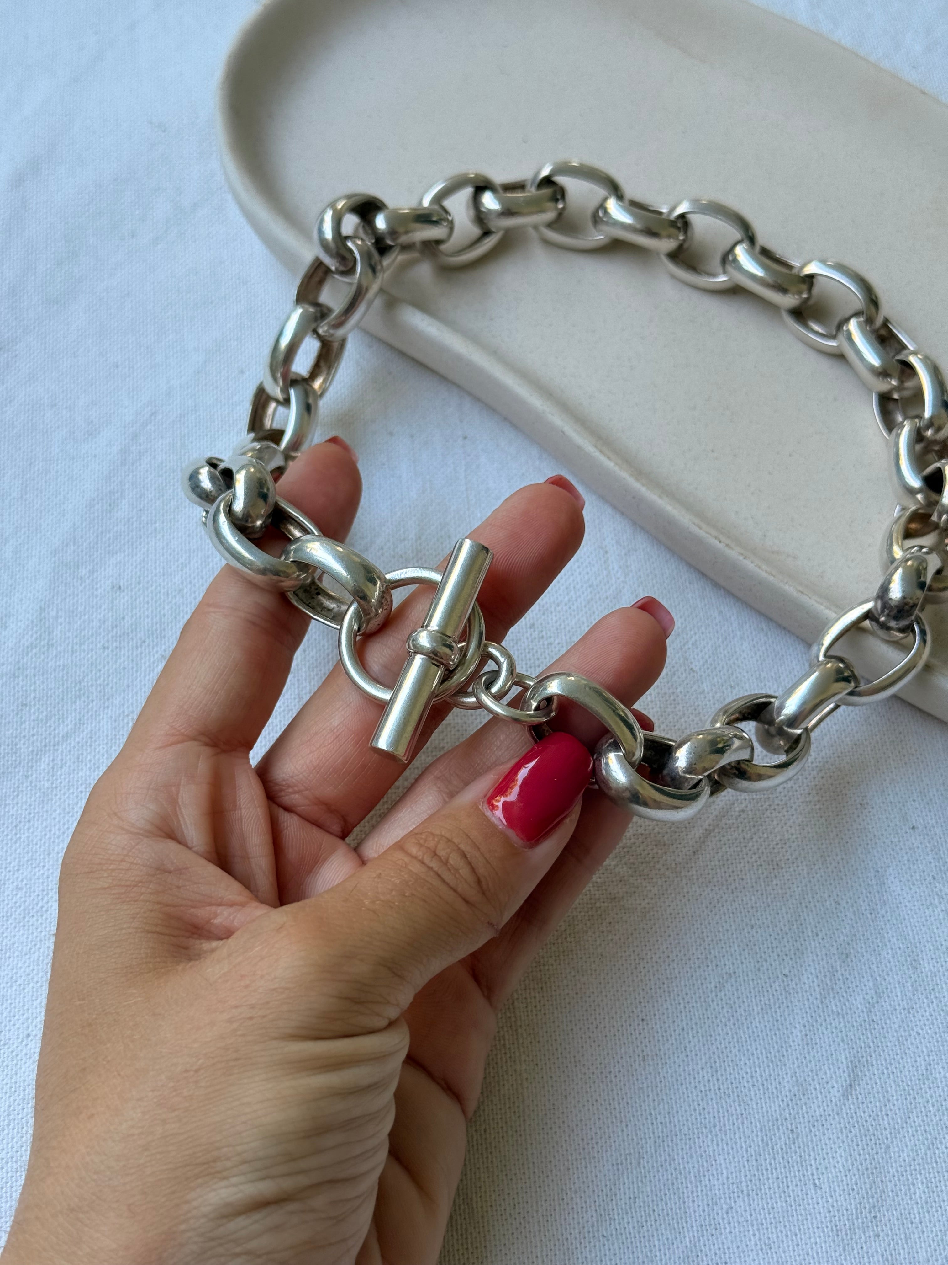 Collier vintage en argent 925 larges maillons