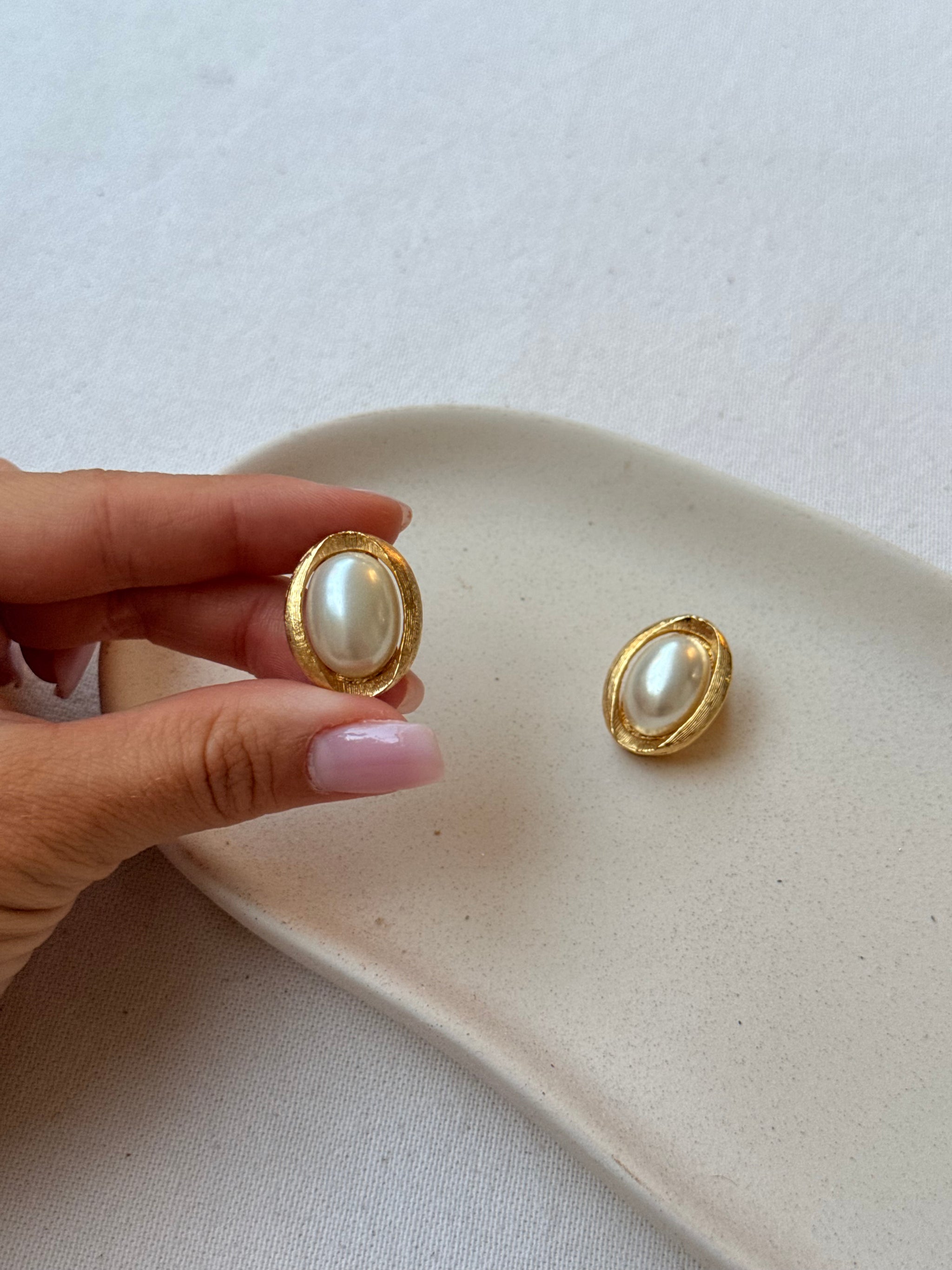 Boucles d’oreilles vintage - Ovales et perles fantaisie