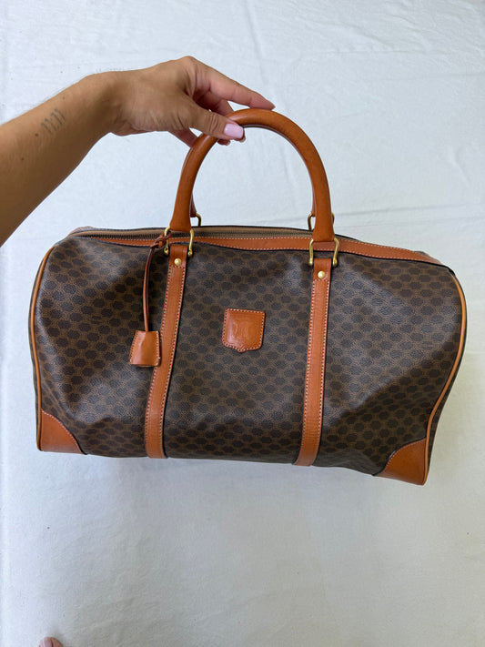 Sac de voyage Céline vintage - Toile macadam et cuir naturel