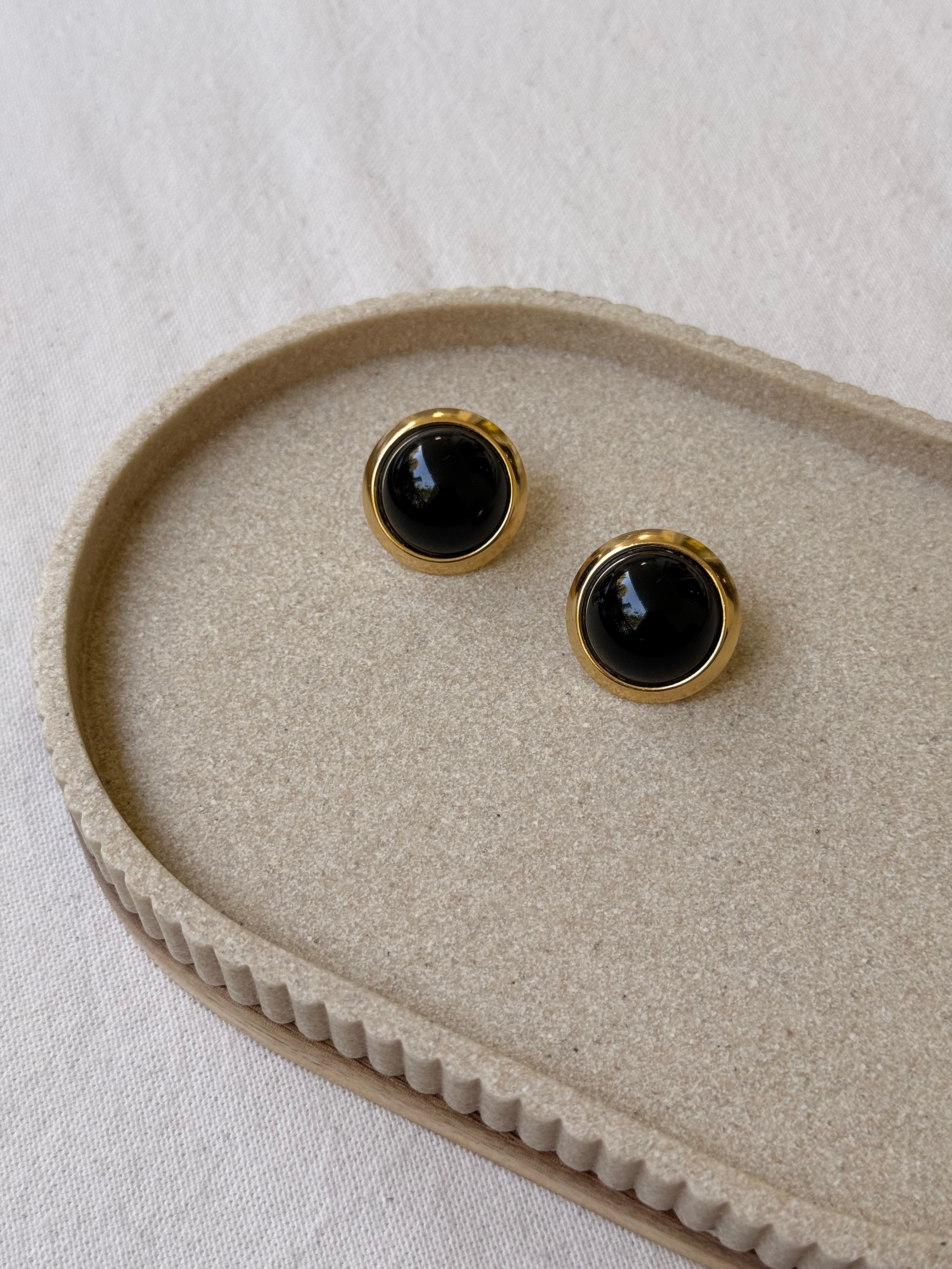 Boucles d’oreilles Napier vintage - Cabochons noirs