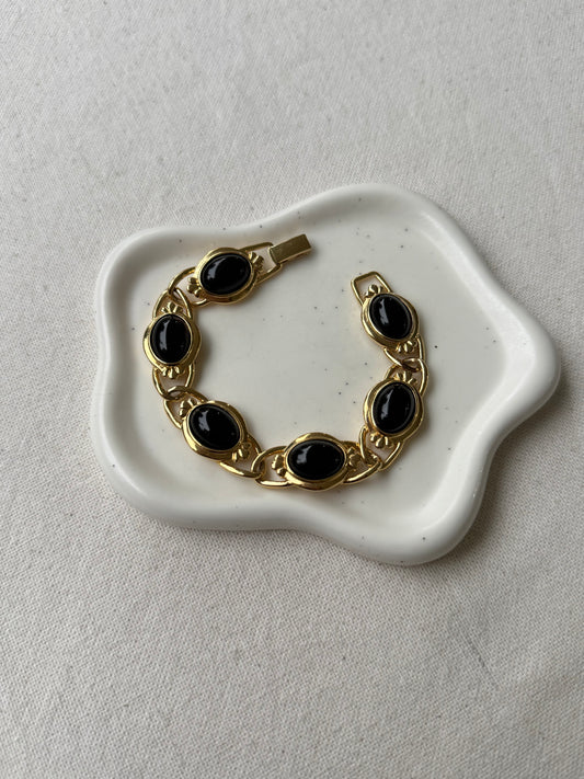 Bracelet Trifari vintage - Cabochons noirs et doré