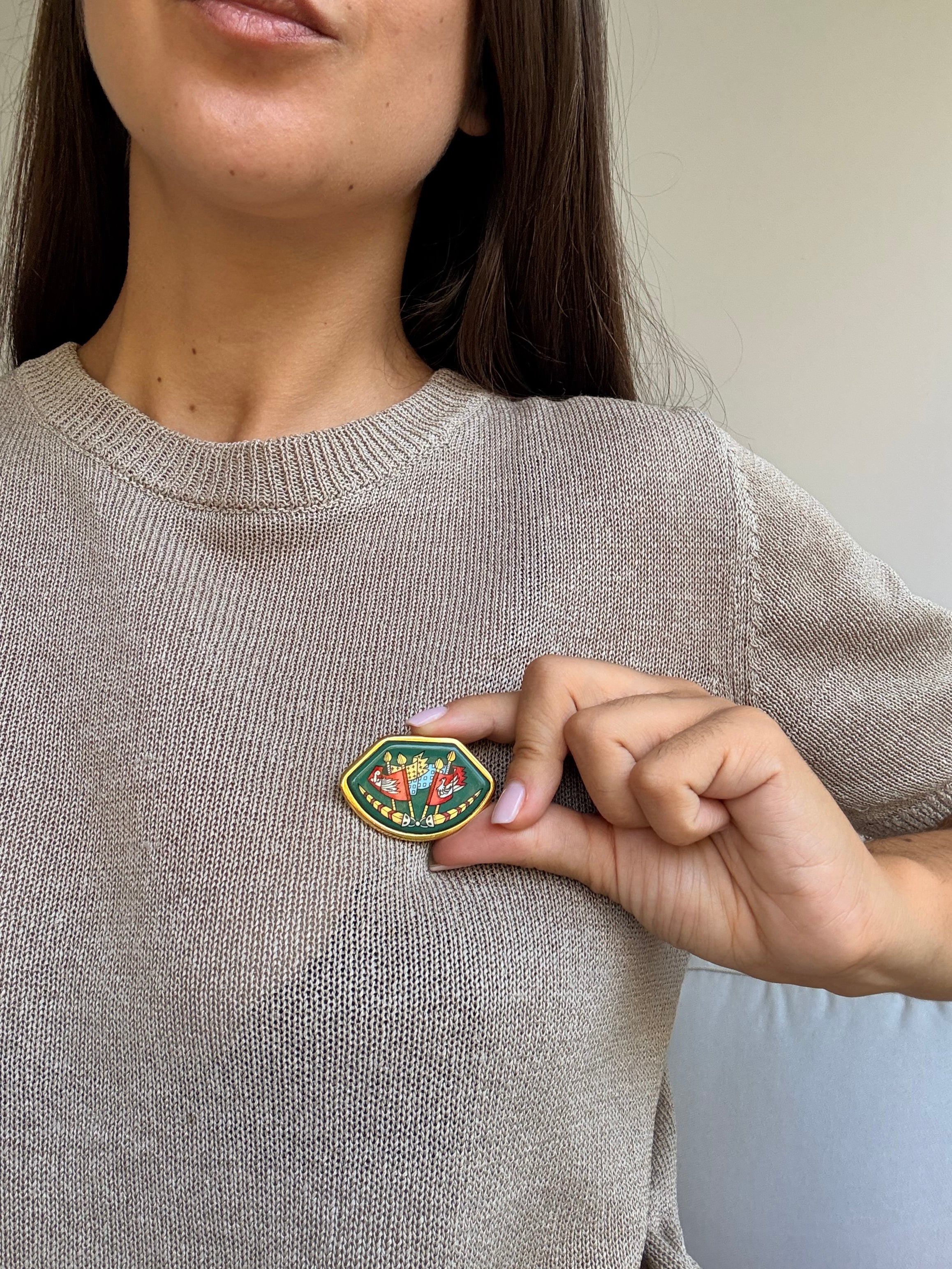 Broche Hermès vintage - Décor émaillé
