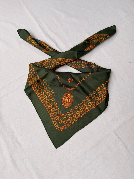 Foulard Christian Dior – Kaki chaines et abeilles dorées