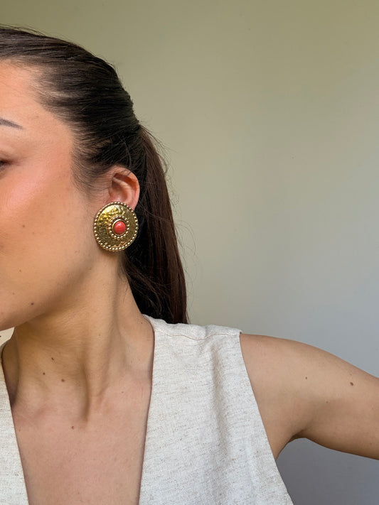 Boucles d’oreilles vintage - Cabochon corail