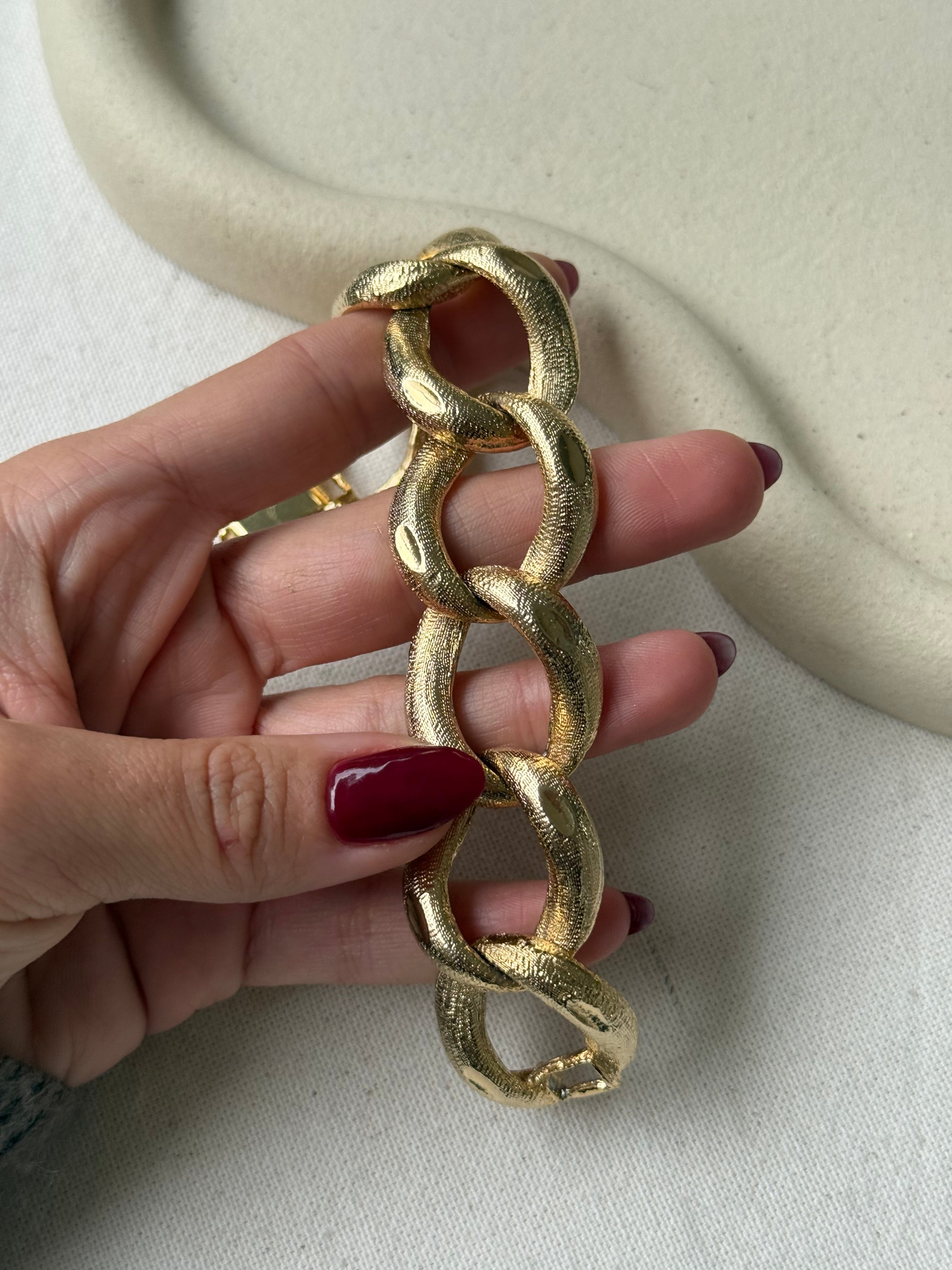 Bracelet vintage - Gros maillons texturés dorés