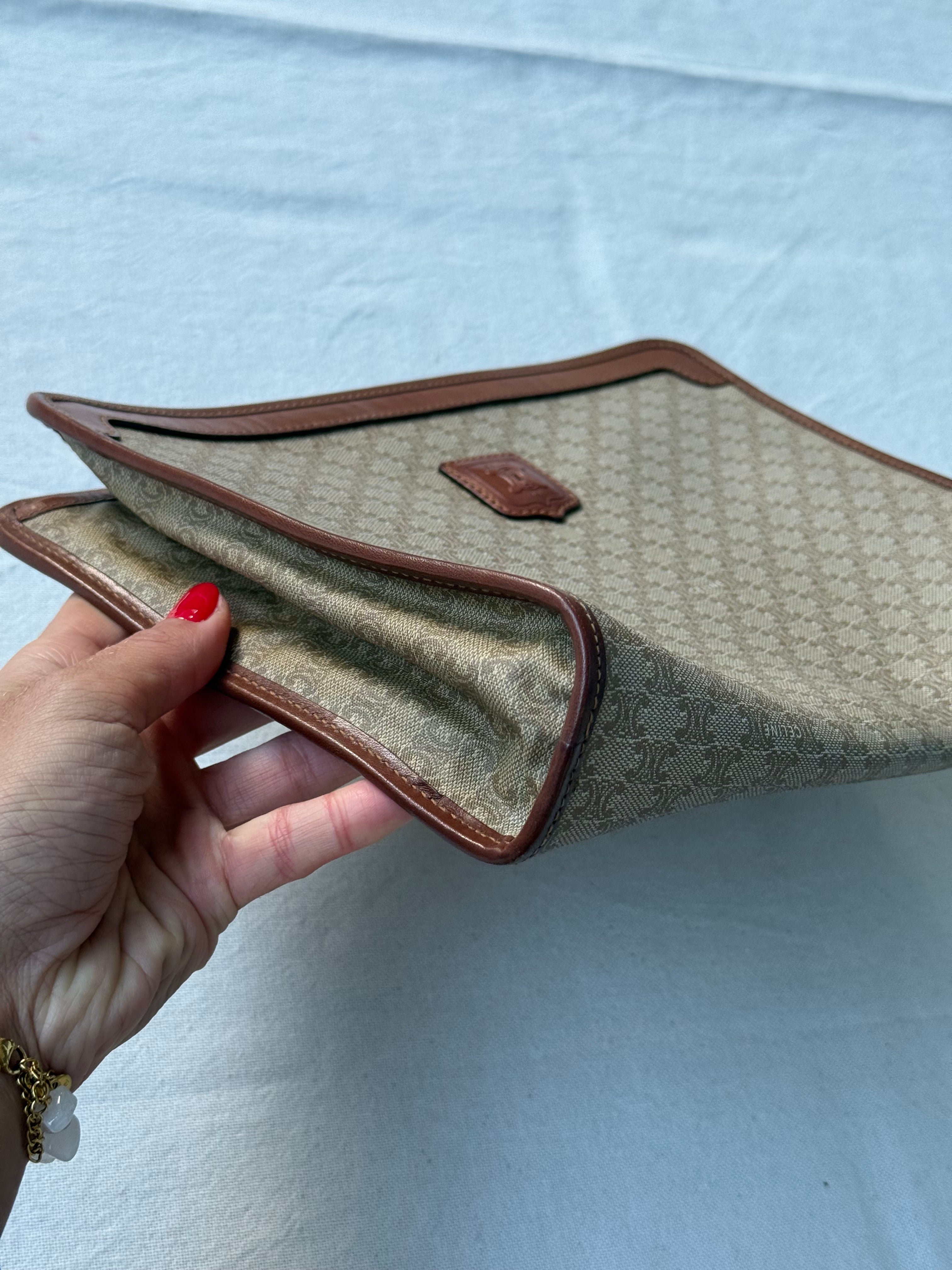 Pochette Céline vintage - Toile macadam et cuir naturel