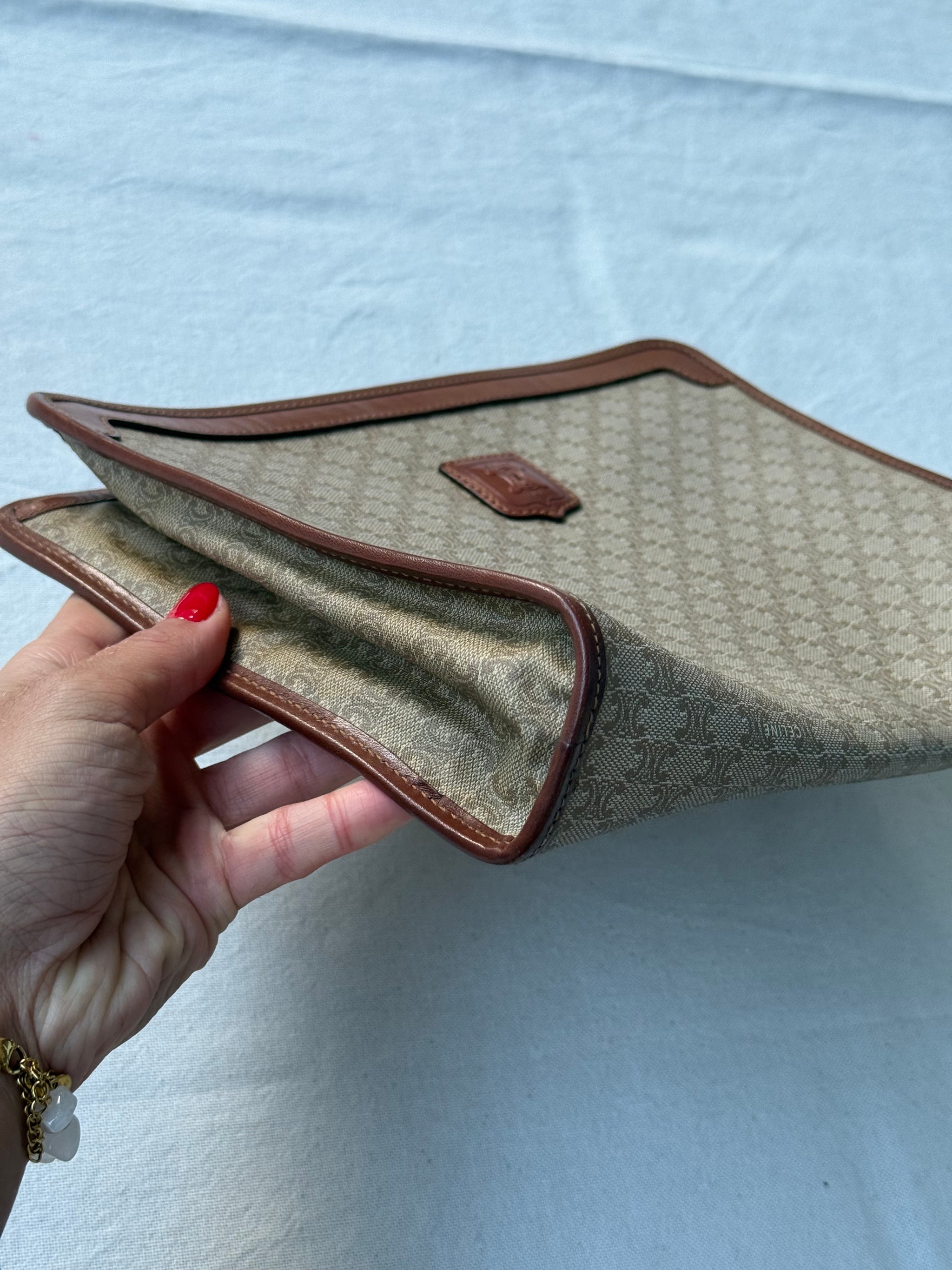 Pochette Céline vintage - Toile macadam et cuir naturel