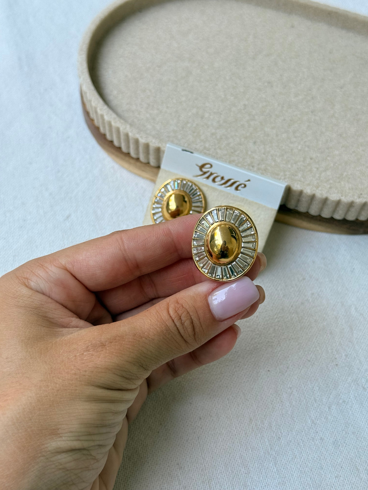 Boucles d’oreilles Grossé vintage - Ovales dorés ornées de strass